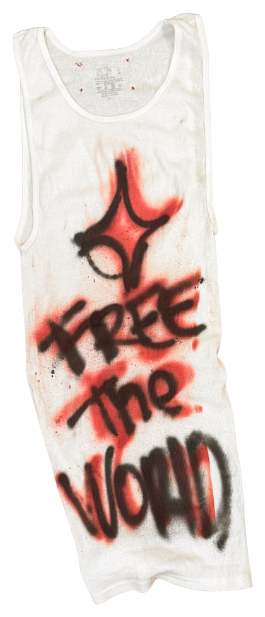 free the world · ROOD hand-painted, front